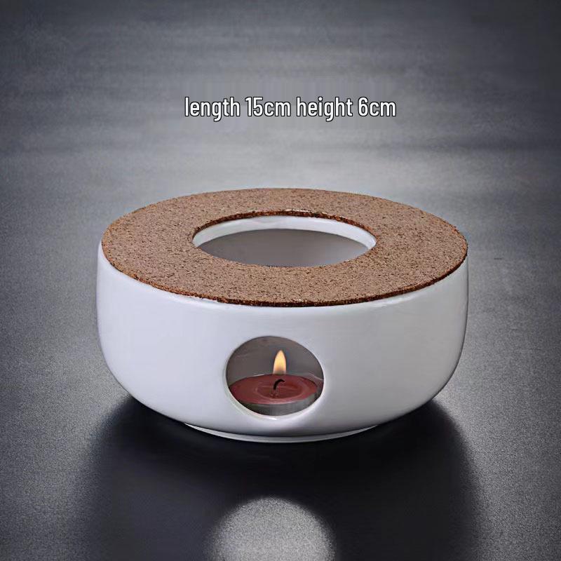 Japanese Candle-Heated Glass Teapot with Ceramic Base Round Hole [White] + Wooden Mat белый