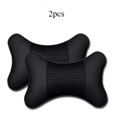 2PCS PU Leather Car Neck Pillows – Knitted Headrest Cushions for Seat Support Comfort Universal Fit Auto Accessories