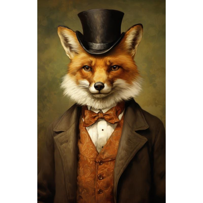 Retro Renaissance Animal Portrait Poster Fox Black Cat Lion Owl Royal Pet Canvas Painting Funny Wall Art Living Room Home Decor