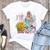 Fashion Flower Girl Graphic Print T Shirt Women Unisex Casual Crew Neck T Shirt Short Sleeve T Shirt Unisex