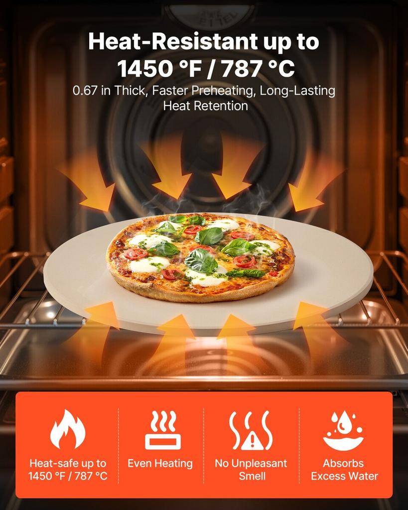 Pizza Stone, 406 Mm Round Cordierite Pizza Stone, Extra Large Baking-Stone with a Durable Stand, 17 Mm Thickness Heat-Resistant Cooking Cordierite,