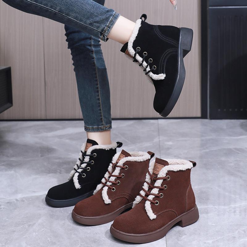 Fashion GKTINOO Snow Boots Women Genuine Leather Platform Sole Round Toe Warm Fur Sewing Design Winter 2024 Ladies Shoes Handmade