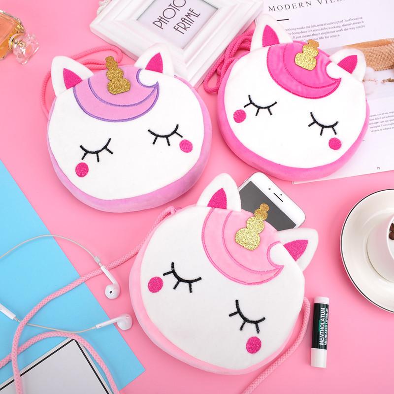 Adorable Unicorn Plush Shoulder Bag For Kids Portable Snack Storage Gift