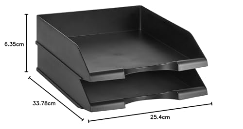 Amazon Basics Rectangular Letter Tray, Document Tray, Stackable Office Letter Tray, 34 X 25 X 6.5 Cm, Letter Size, Black