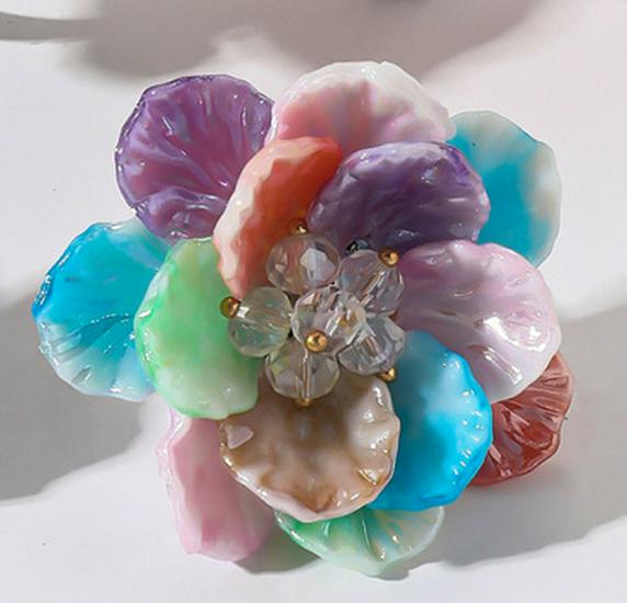 Colorful Resin Petal Flower Adjustable Ring