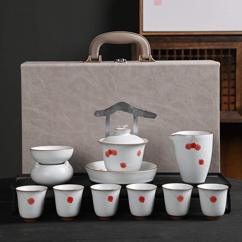 Bank Gift Set To Send Customers Light Luxury Ru Kiln Kung Fu Tea Set Creative Ceramic Cover Bowl Set