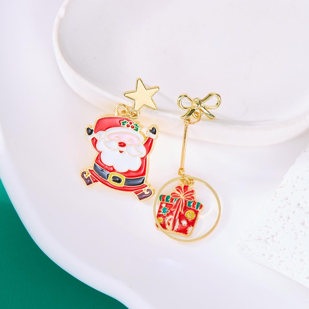 Climbing Santa Claus Tassel Stud Earrings for Women Sweet Star Christmas Tree Asymmetric Earring New Year Jewelry Gift