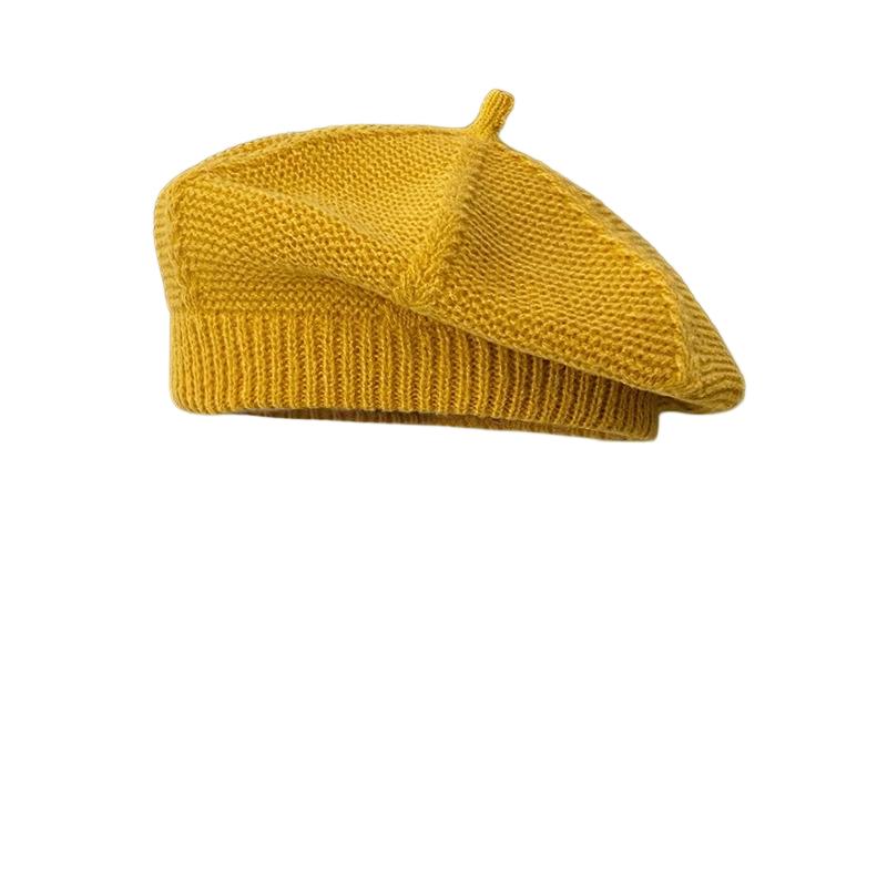 Japanese-Style Knitted Beret For Women Spring Autumn Trendy Solid Color Versatile Artist Hat Sweet And Artistic Octagonal Beret