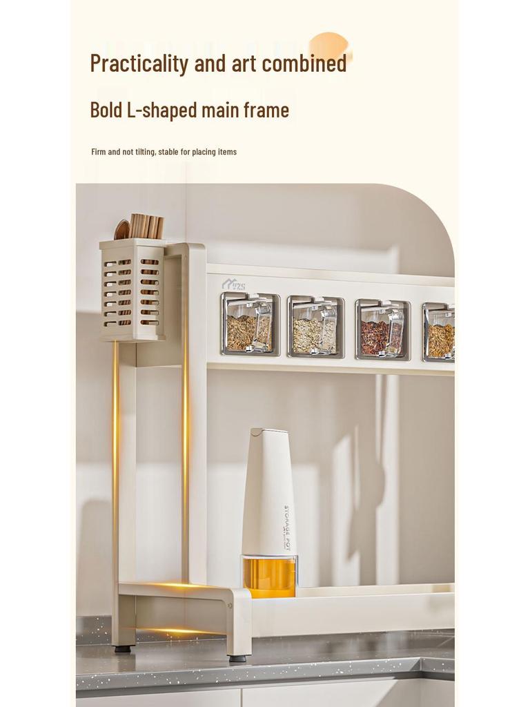 White Multifunctional Seasoning Rack & Knife Holder with Spice Storage Canisters