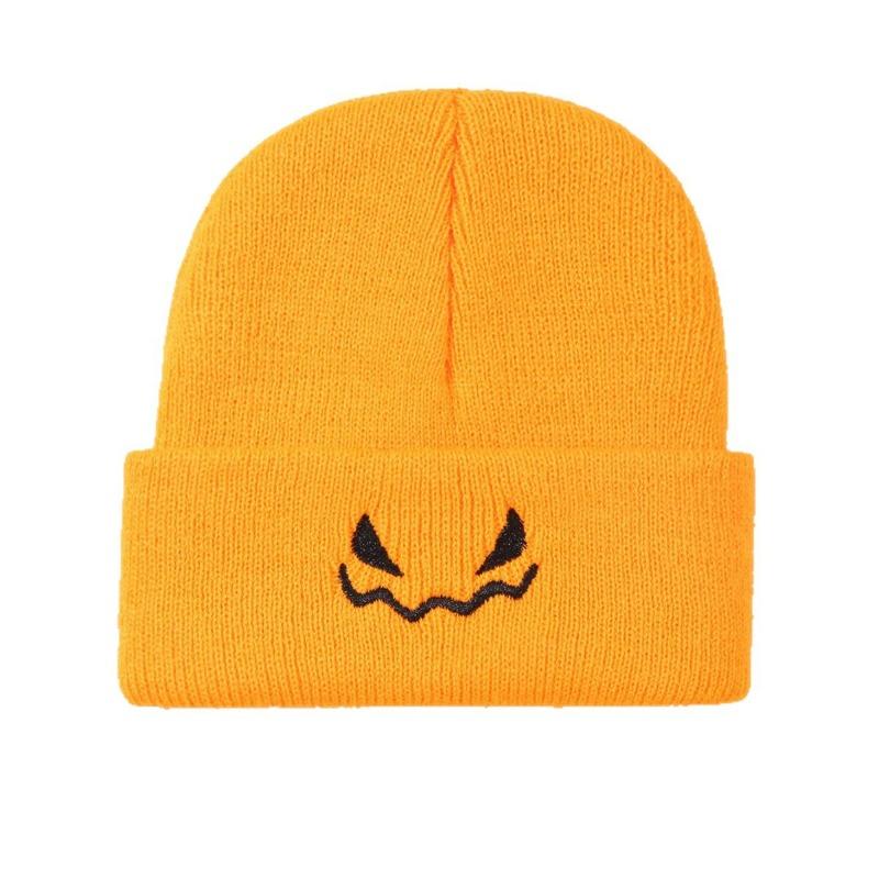 Halloween Embroidery Hat Funny Pumpkin Lantern Embroidery Knitted Hat Toddler Halloween Cartoon Wool Hat Pullover Hat