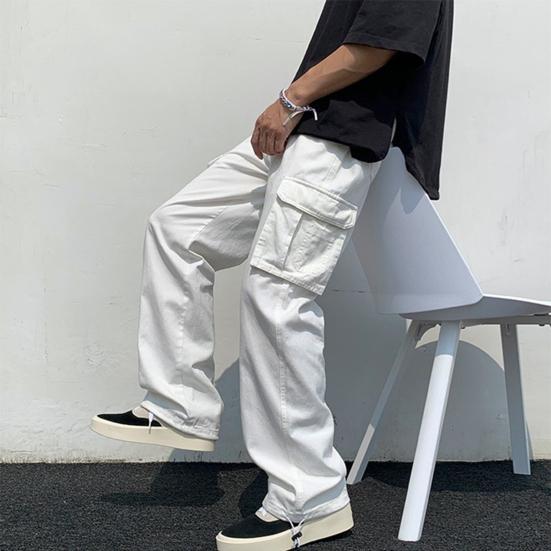Pantaloni cargo da uomo stile Hip Hop multi tasche gamba larga tinta unita sciolto vita media gamba dritta pantaloni lunghi da uomo streetwear morbidi e traspiranti