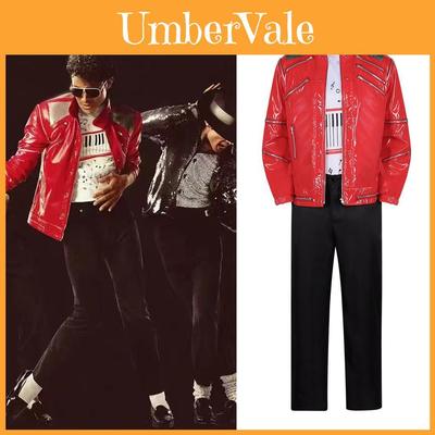 Michael Jackson Bühnenkostüm Set Mit Rotes Pu Leder Für Cosplay Und Auftritt