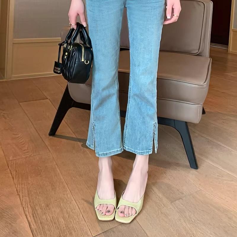 Fashion Women's Summer Low Heel Slides Open Toe Elegant Ladies Kitten Heel Slip-on Sandals Female Soft Comfortable Outdoor Heels Shoes