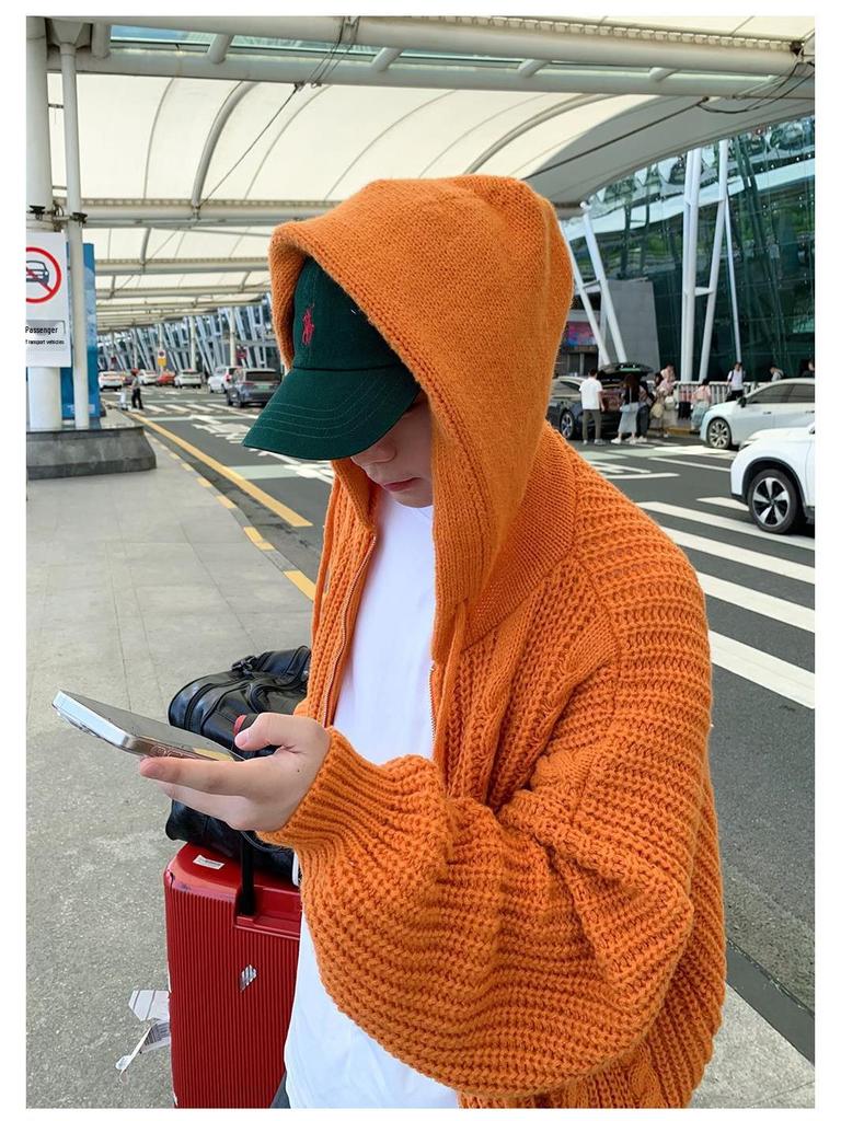 Unisex American Casual Hooded Knit Sweater - Autumn/Winter Fashion Dopamine Hoodie Cardigan