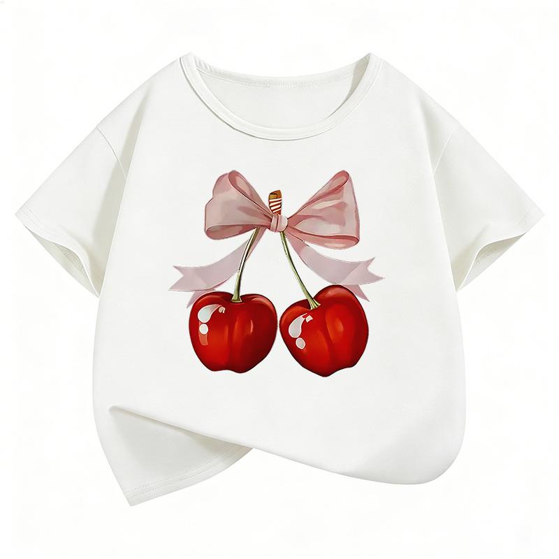 Fashion Y2k Cherry Design T Shirts Graphic Kids Children's T-shirt Girls Summer Spring Casual Top Tee Shirt