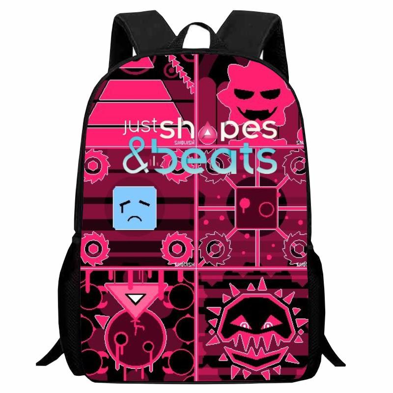 Printed Shapes Rhythm Just Shapes & Beats School Bag, Cartoon Action Backpack for Men and Women