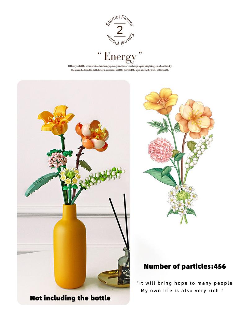3 Arten von zusammengesetzten Blumenstrauß-Bausteinen DIY Blumenbaustein-Spielzeugset Heimdekoration Feiertagsgeschenk Geburtstagsgeschenk (Vasen nicht enthalten)