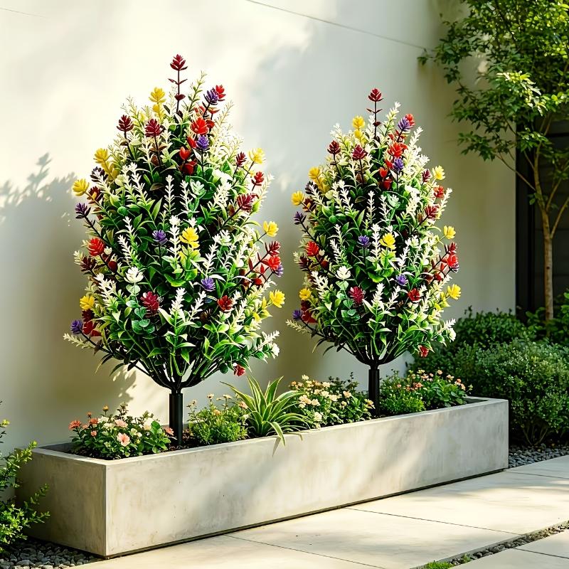 Artificial Multicolor Flower Topiary Stake Lightweight Realistic Waterproof Fake Shrub for Campsite Decor