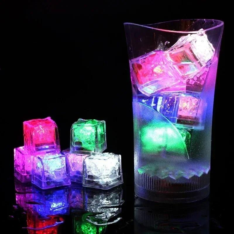 LED Luminous Ice Cube Toy Glowing Colorful Sensor Light for Kids Bath Party Bar Wine Glass Water Decor Festival Night Light