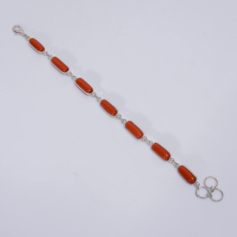 

Beautiful Top Grade Qualite 100% Natural Red Coral Radiant Shape Ethnic Style Handmade Jewelry 925 Steling Silver Bracelet 7-8 WSJ-5195 7-8