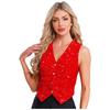 Women Sparkly Sequin Vest Sleeveless V-neck Irregular Hem Party Top for Cocktail Banquet Nightclub Summer