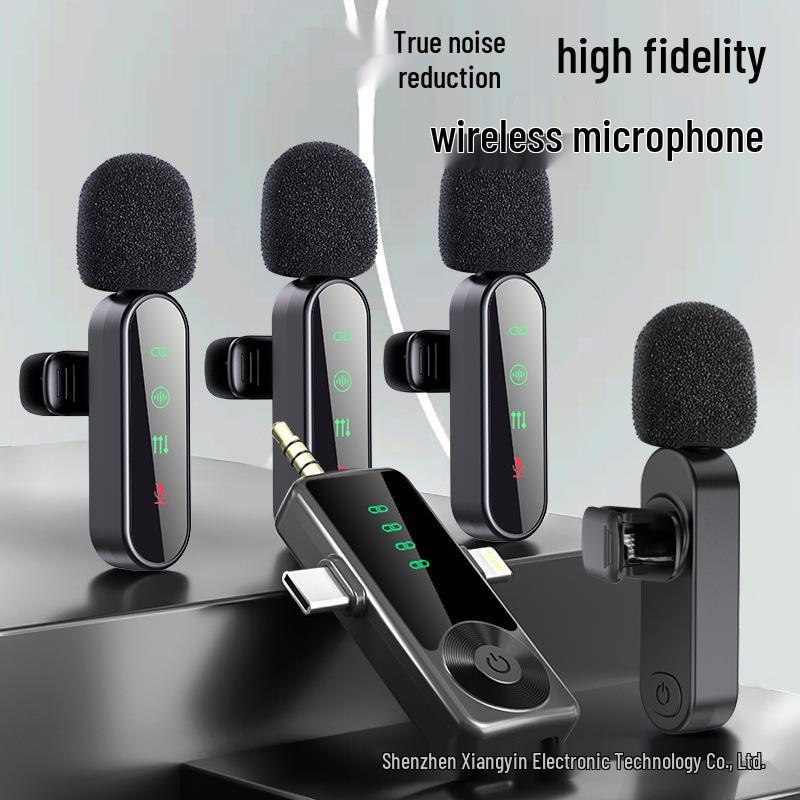 H19 Wireless Lavalier Microphone: One-to-Four Cross-Border, Three-in-One Interface for Live Streaming, Mobile Shooting, Noise Reduction Recording.
