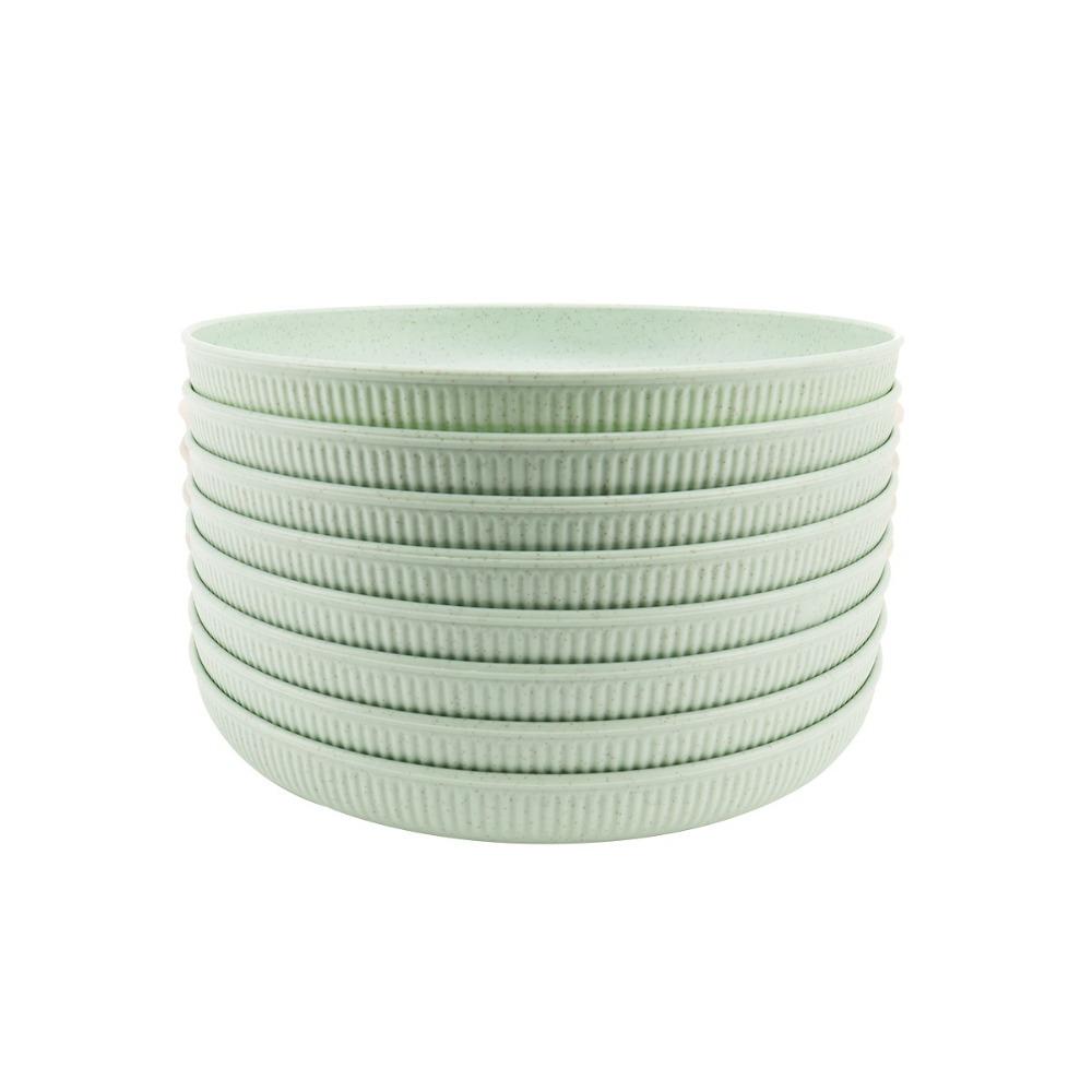 8PCS Striped Pattern Plastic Dinner Plates Unbreakable Fruit Plate Reusable Snack Dish  Party светло-зеленый