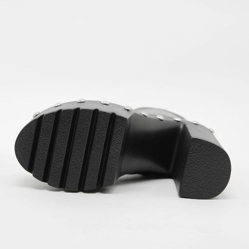 Fashion 14cm Heeled Platform Ankle Boots Woman Round Toe Autumn Shoes Punk Chunky Motorcycle Boots Big Size 43 Ladies High Heels