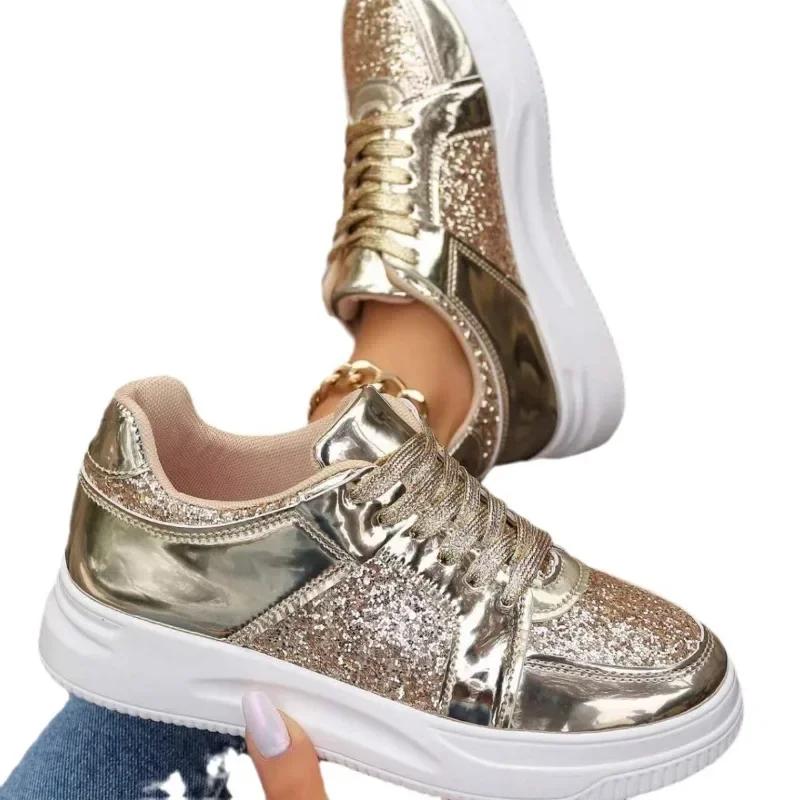 Women's Sequin Fashion Trend Sneakers Casual Sports Shoes Breathable Lightweight Large Flat Women's Shoes Zapatos De Mujer
