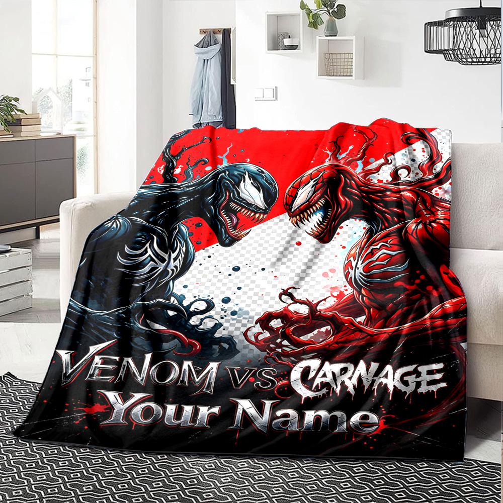 Name Custom Black-Venom Print Flannel Blanket High Quality Warm Comfortable Cover for All Seasons Perfect for Gifts Home Decor