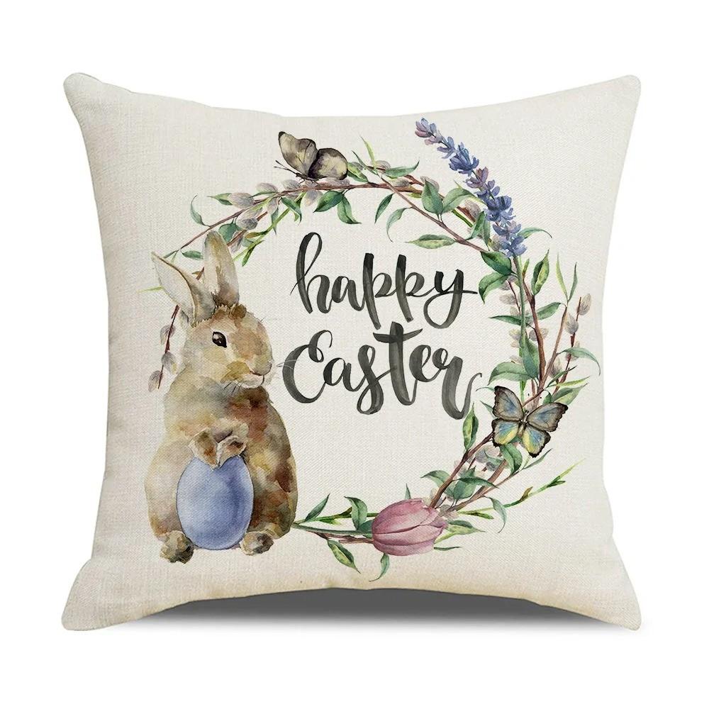 Cute Bunny And Floral Easter Cushion Covers Pattern Cushion Cover Suitable For Sofa Bedroom Car Pillow Cover