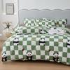 Comforter Cute Cartoon Panda Twin Queen 100% Cotton Kawaii Star Comforter 3 Pcs Soft Reversible Green Plaid Bedding Set