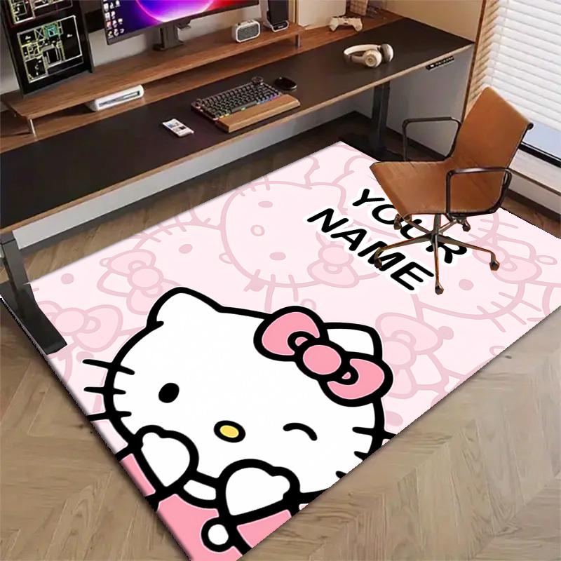 Custom HelloKitty Mat Personalized Name, Polyester Washable Indoor Entryway Rug, Gift for Christmas, Easter, Thanksgiving Day