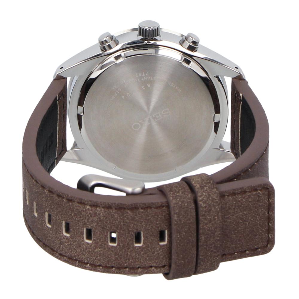 SEIKO SNDH43P1 SNDH43P Criteria Chronograph Tachymeter Lumi Bright Date Beige Silver Brown Leather Wrist Watch For Men