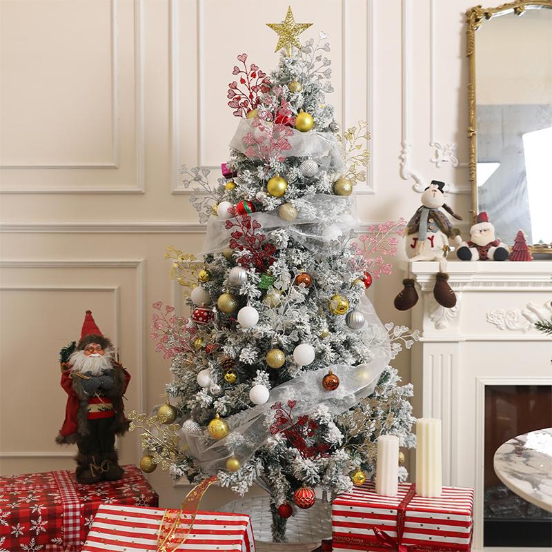 15CM Glitter Artificial Christmas Flowers Bouquet With Love Grass Leaves for Home Room Xmas Tree Decoration 2025 New Year Gift
