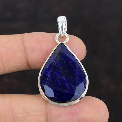 Faceted Blue Sapphire Pendant Handmade Jewelry 925 Sterling Silver Pendant Top Quality Gemstone Pendant Awesome Silver Jewelry Gift For Her