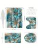 4 Pcs Elegant Blue And White Floral Printed Shower Curtain, Apartment Bathroom Shower Curtain Set, Hotel Bathroom Curtain