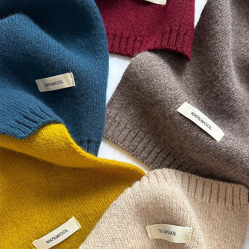 Australian Wool Small Scarf Women'S Winter Solid Color Knitted Scarf Korean Version Thickened Warm Neck Protection