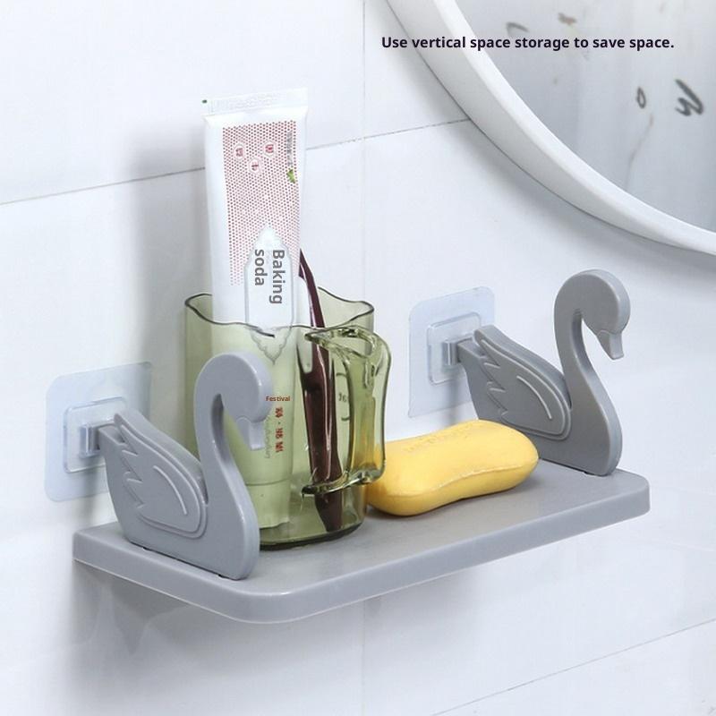 Kreatives Kunststoff Schwan Regal Selbstklebend Weiß/Grau Schweberegal Ohne Bohren Wandmontiert Badezimmer Ablageregal Küche