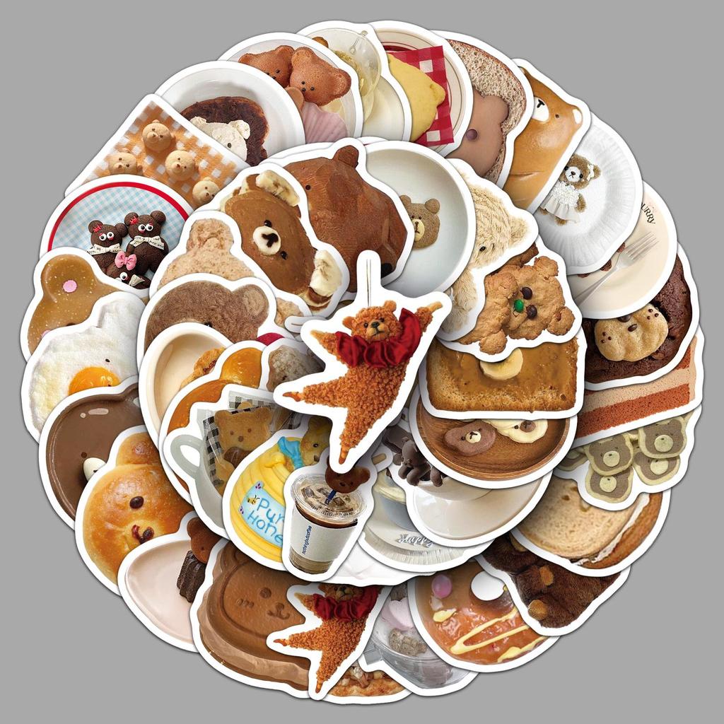 50 Pcs Bear & Food Animal Graffiti Stickers - Creative, Waterproof, DIY for Computer/Guitar
