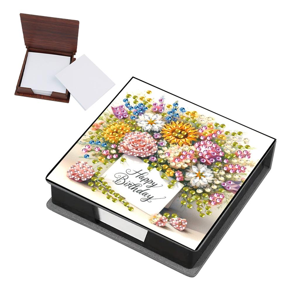 Flowers Diamond Painting Notecard Box Gem Art Sticky Note Holder Gem Painting Memo Pad Holder Mosaic Kit for Adults Beginners