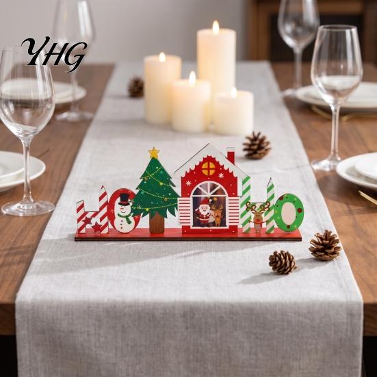 DIY Assembly Xmas Decor Wooden Christmas Ornaments, Tabletop Decoration with Santa Claus Snowman Elk Tree Designs for Home Holiday Party And