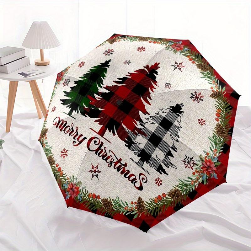 Christmas Tree Plaid Round Rug - Festive Holiday DecorUmbrella, Portable 3-Fold Compact Umbrella,Christmas Gift ES416