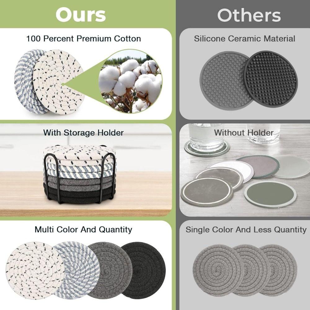 8/10 Pcs Cotton Rope Drink Coasters Round Dinner Plate Mat Set Mid Century Modern Hot Pads Desk