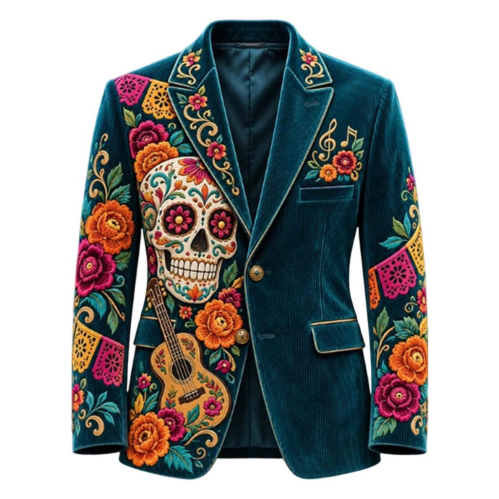 Men's Corduroy Business Casual Suit Jacket with Print