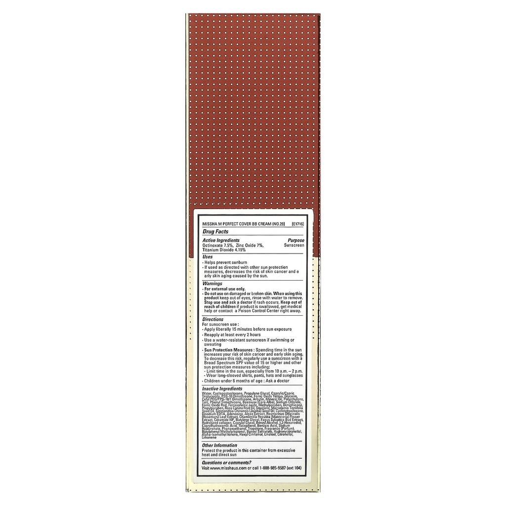 M Perfect Cover Bb Cream, Spf 42 Pa++, No. 29 Caramel Beige, 50Ml(1.7Fl Oz)