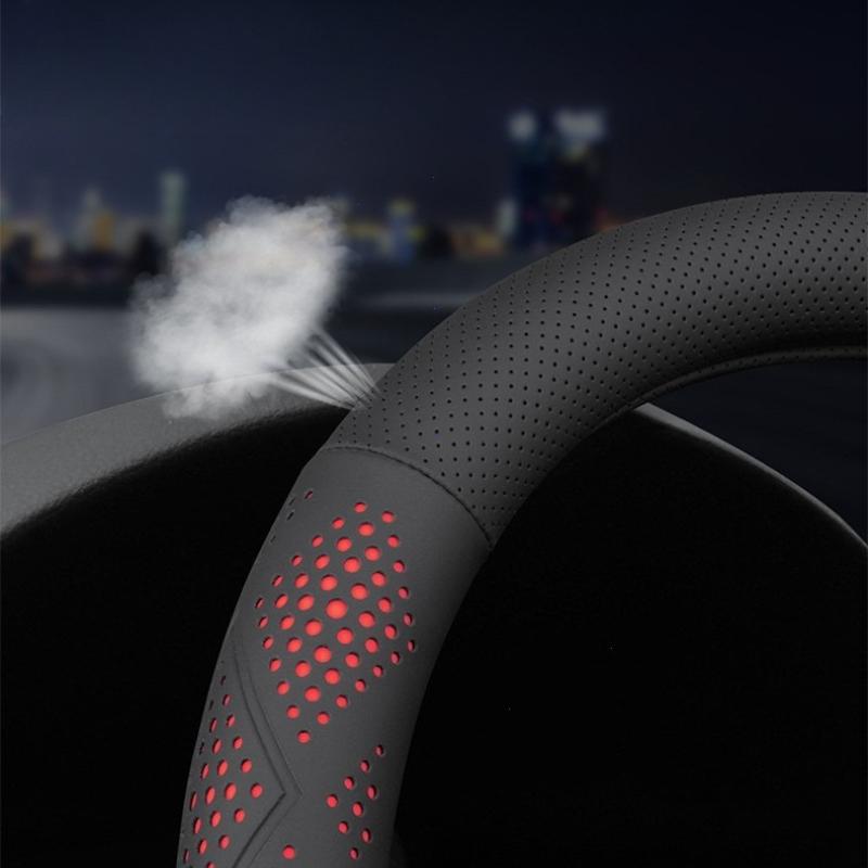 For 38cm Diameter O/D Type Universal Leather Car Steering Wheel Cover Steering Wheel Anti Slip Handle Cover Accessories