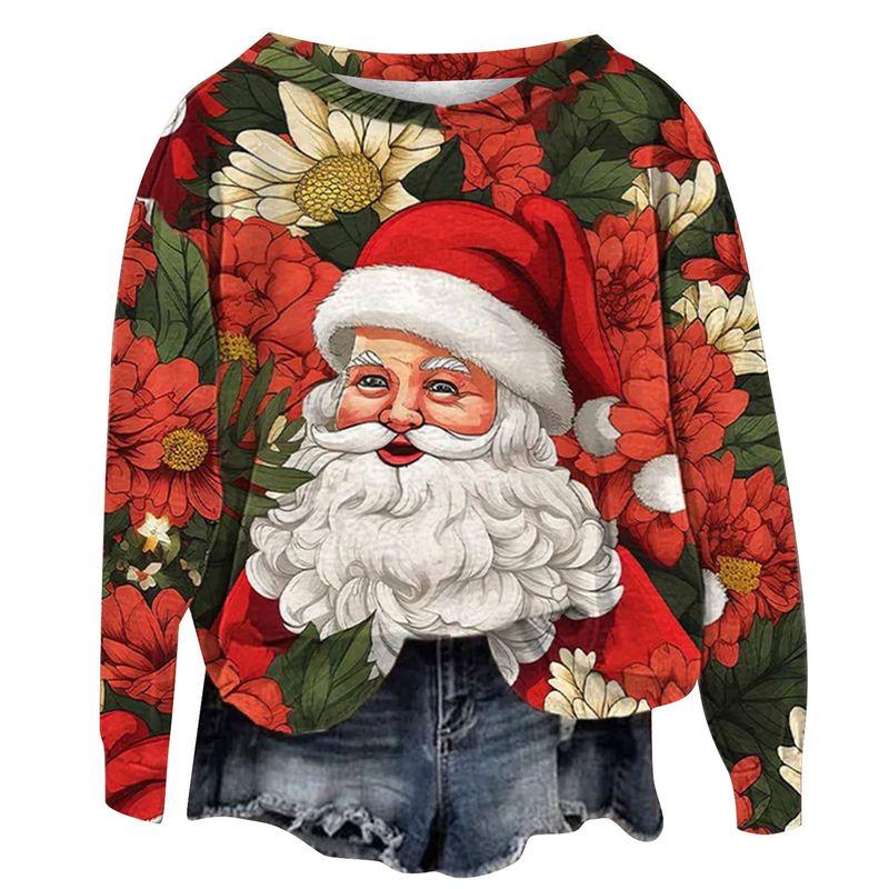 Fall and Winter Cross-Border New Arrival Sweatshirt Female 3D Digital Print Christmas round-Neck Shirt Tops Christmas Hoodie