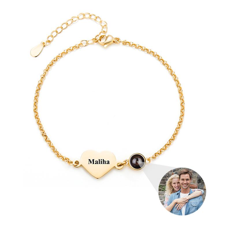 Custom Photo Projection Name Bracelets Personalized Picture Dog Cat Paw Charm Custom Name Text Pet Jewelry Gifts for Women