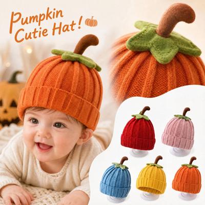 Baby Pumpkin Knit Hat for Halloween, Warm and Thick for Fall and Winter